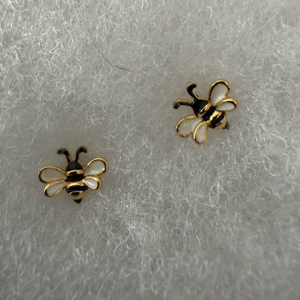Chic Gold and White Bee Earrings